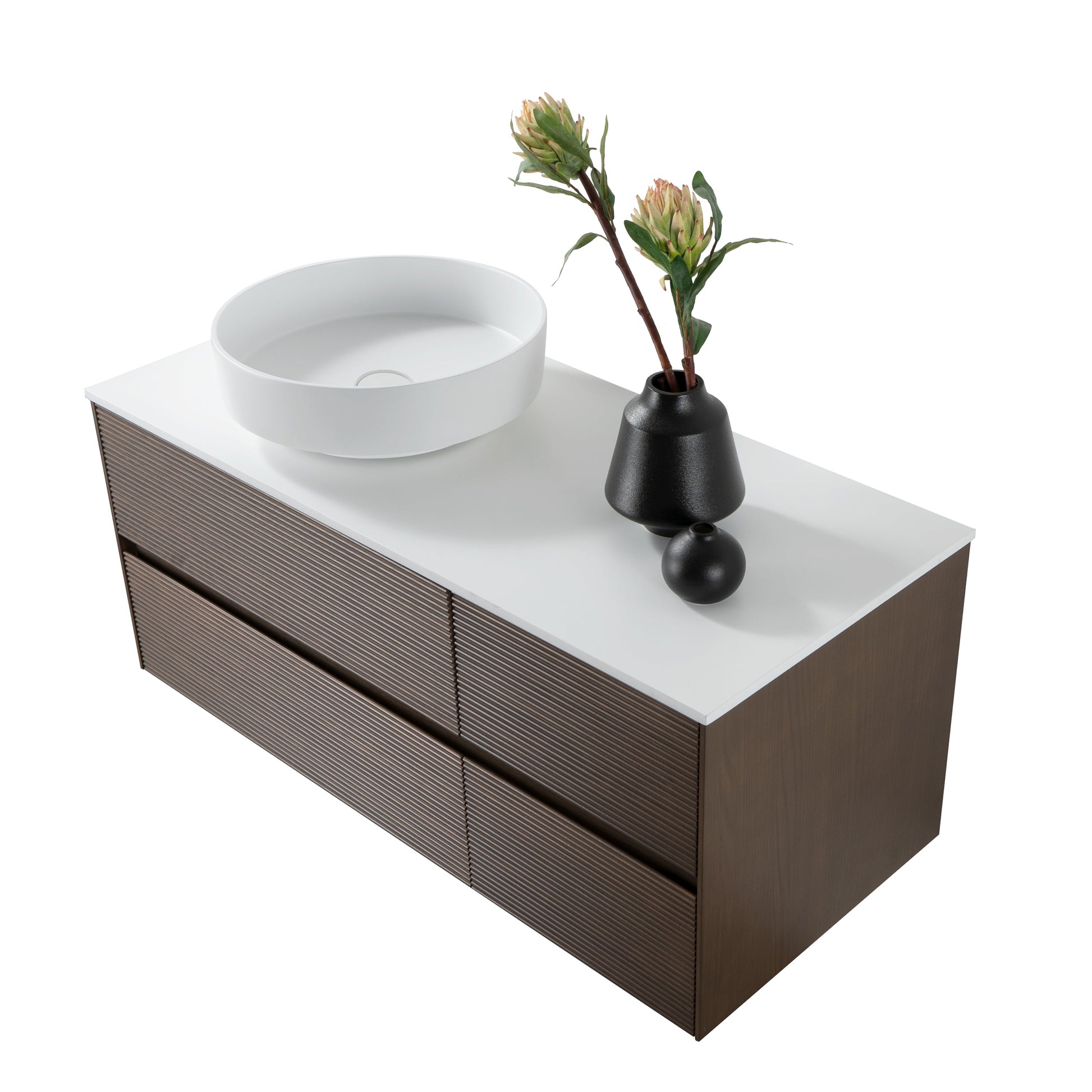 LAYDA WASTAFELONDERKAST - 4 LADES - GREEPLOOS - SOFT CLOSE – 119X49X52 CM - DONKER WALNOTEN