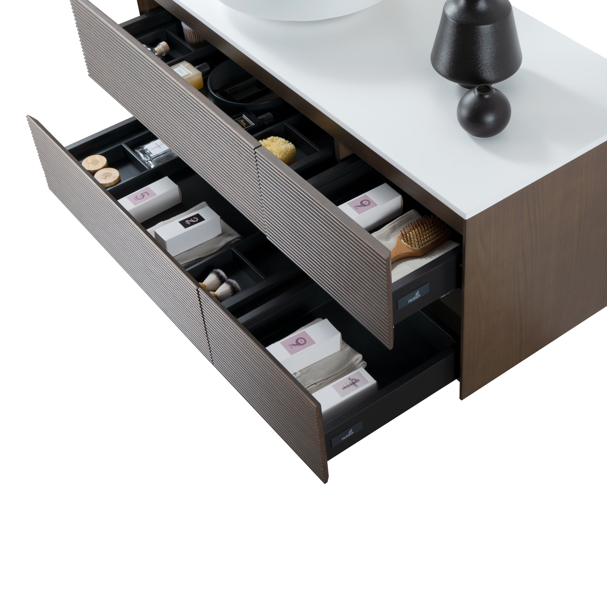 LAYDA WASTAFELONDERKAST - 4 LADES - GREEPLOOS - SOFT CLOSE – 119X49X52 CM - DONKER WALNOTEN