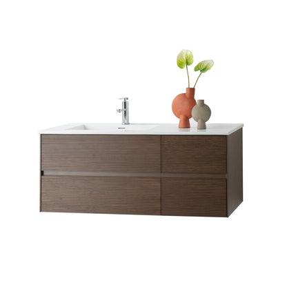 WONDA SQUARE SLIM WASTAFEL - 1 WASBAK LINKS - MET OVERLOOP - 1 KRAANGAT - KUNSTMARMER - 120X1,6X52,5 CM - MAT WIT
