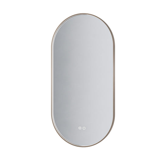 ALONI AVALO SPIEGEL - MET LED VERLICHTING - OVAAL - MET LIJST - ANTI-CONDENS - KLEURTEMPERATUUR LED 3000-6000K - DIMBAAR - 50X100CM - GEBORSTELD BRUIN BRONS