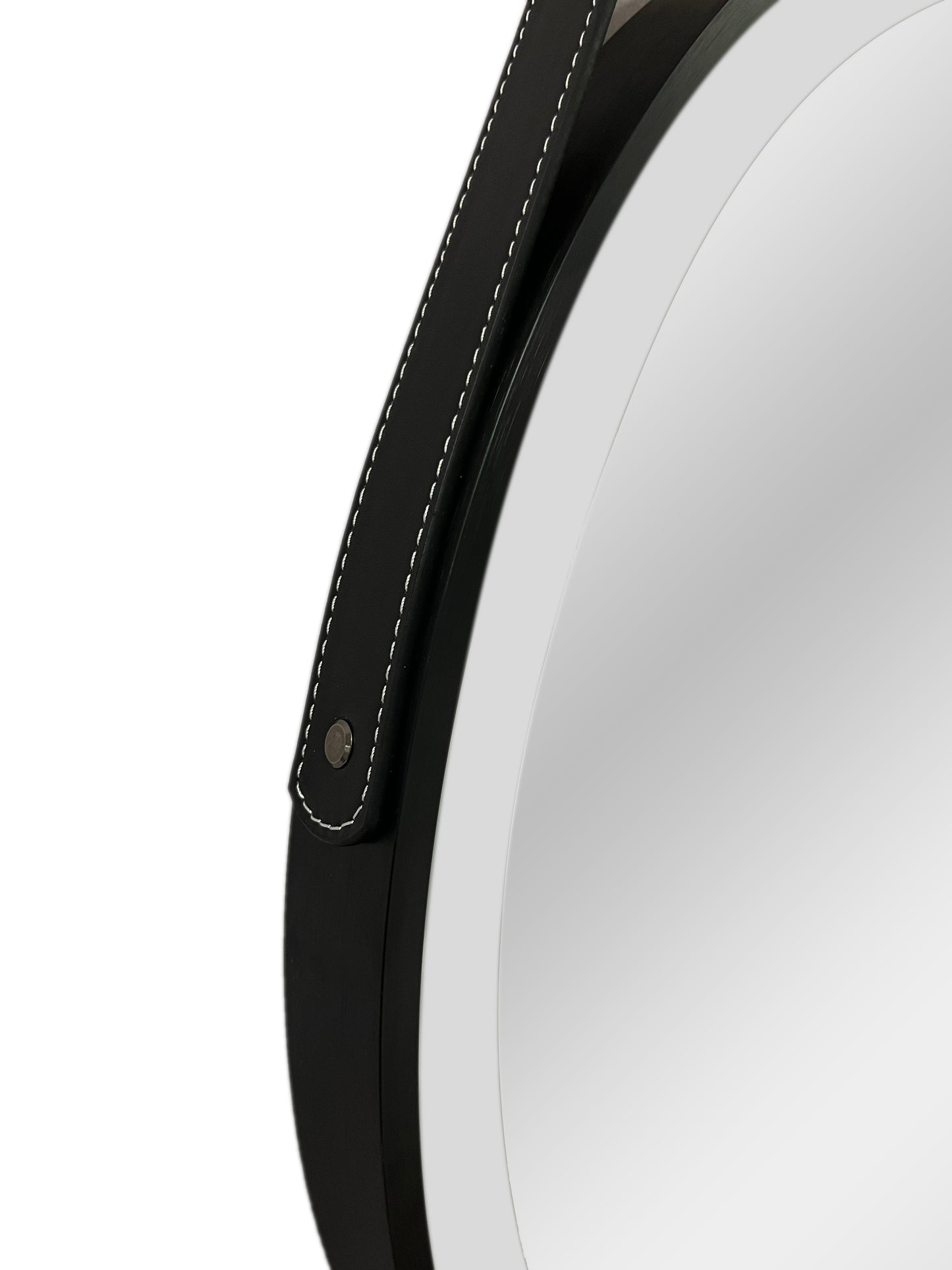 ALONI BELTIA SPIEGEL - MET LED VERLICHTING - ROND - MET LIJST - MET IMITATIE LEDEREN BAND EN HAAK - KLEURTEMPERATUUR LED 3500-6500K - 60CM - MAT ZWART