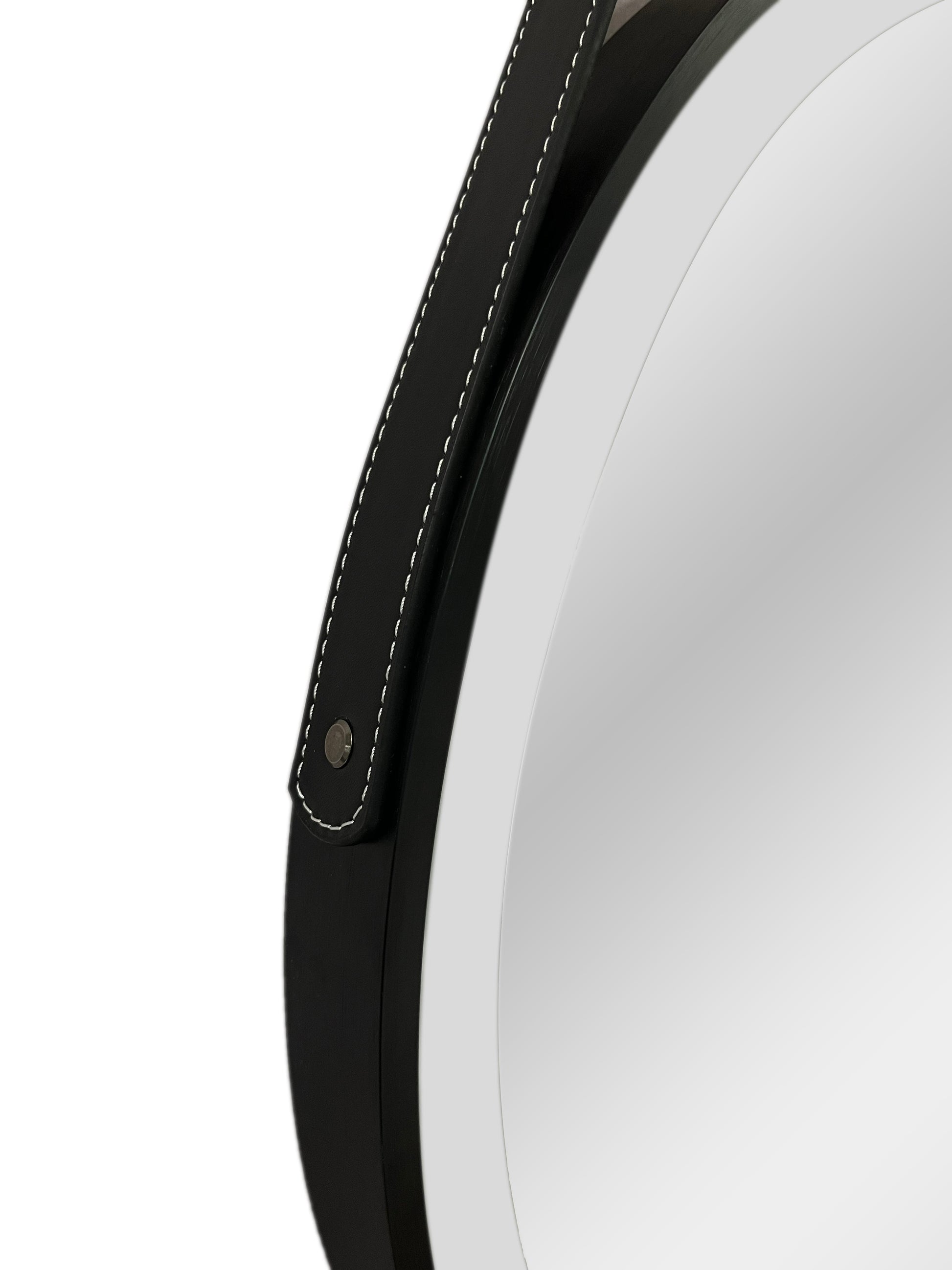 ALONI BELTIA SPIEGEL - MET LED VERLICHTING - ROND - MET LIJST - MET IMITATIE LEDEREN BAND EN HAAK - KLEURTEMPERATUUR LED 3500-6500K - 60CM - MAT ZWART