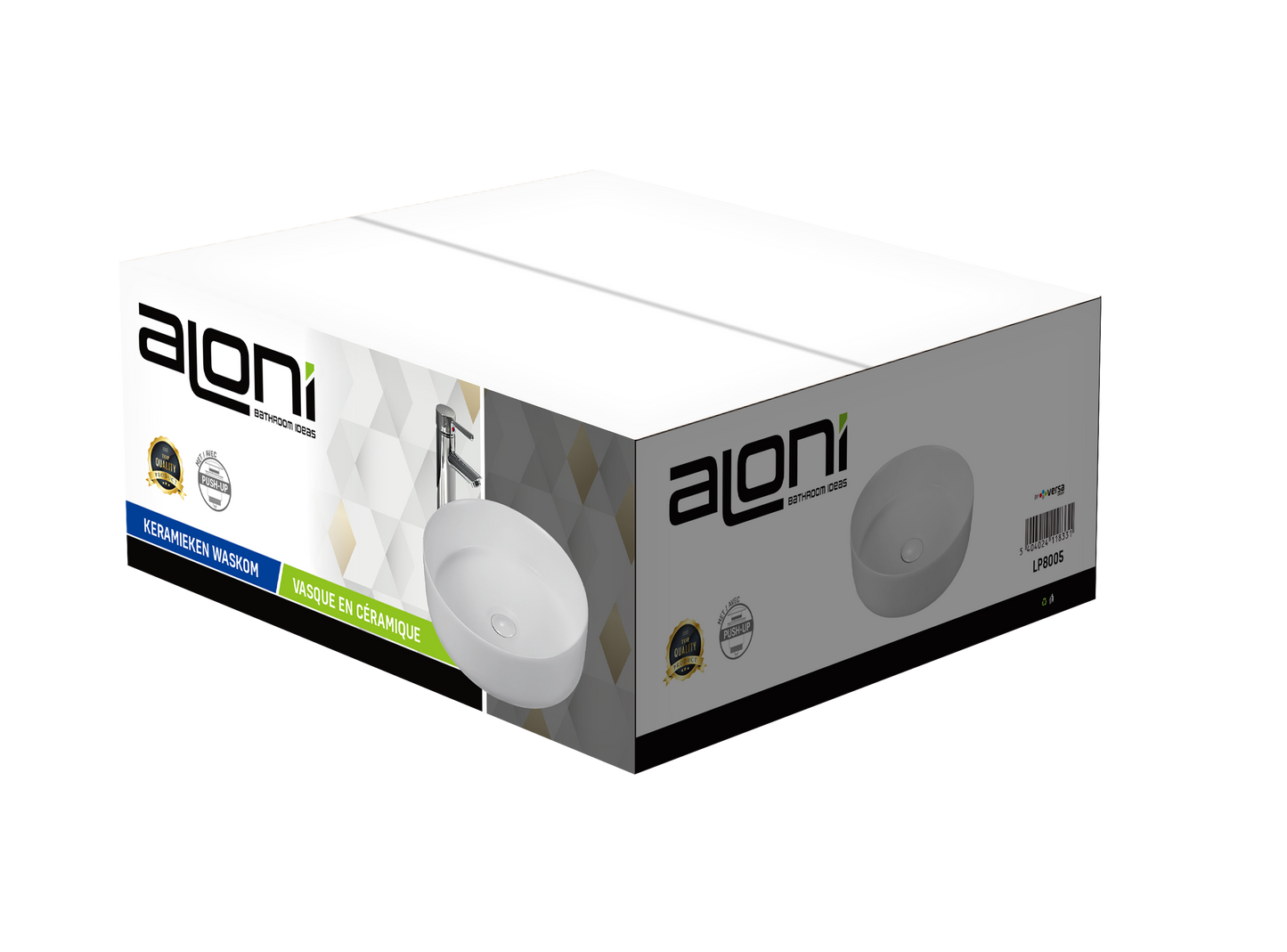 ALONI FIRA WASKOM - OPBOUW - ZONDER OVERLOOP - ZONDER KRAANGAT - MET CLICK WASTE - KERAMIEK - 36X12,5X36 CM - MAT WIT