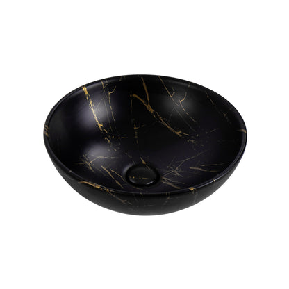ALONI TIVRA WASKOM - OPBOUW - ZONDER OVERLOOP - ZONDER KRAANGAT - MET CLICK WASTE - KERAMIEK - 38X13X38 CM - ZWART/GOUD MARMER
