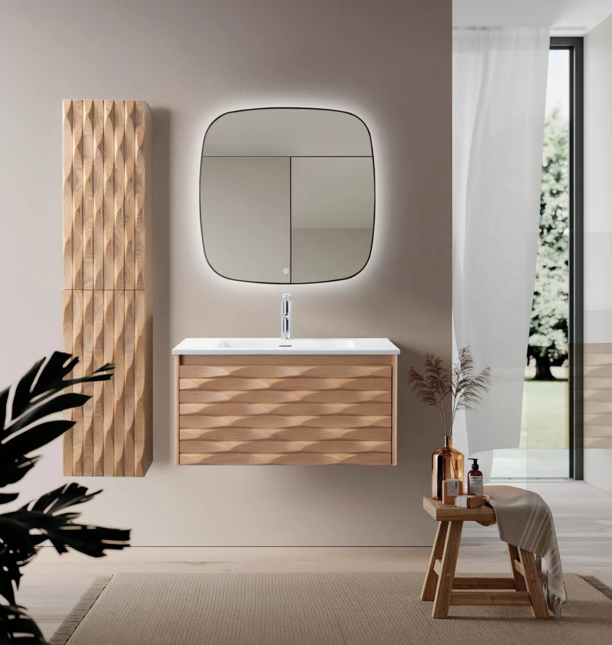 WONDA SQUARE SLIM WASTAFEL - 1 WASBAK - MET OVERLOOP - 1 KRAANGAT - KUNSTMARMER - 80X1,6X52,5 CM - MAT WIT