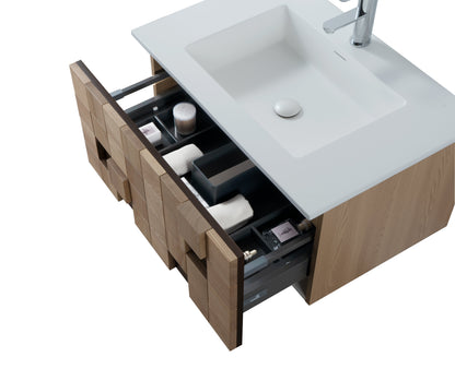 MIMOZA WASTAFELONDERKAST - 1 LADE - GREEPLOOS - SOFT CLOSE – 79X40X52 CM - LICHT EIKEN