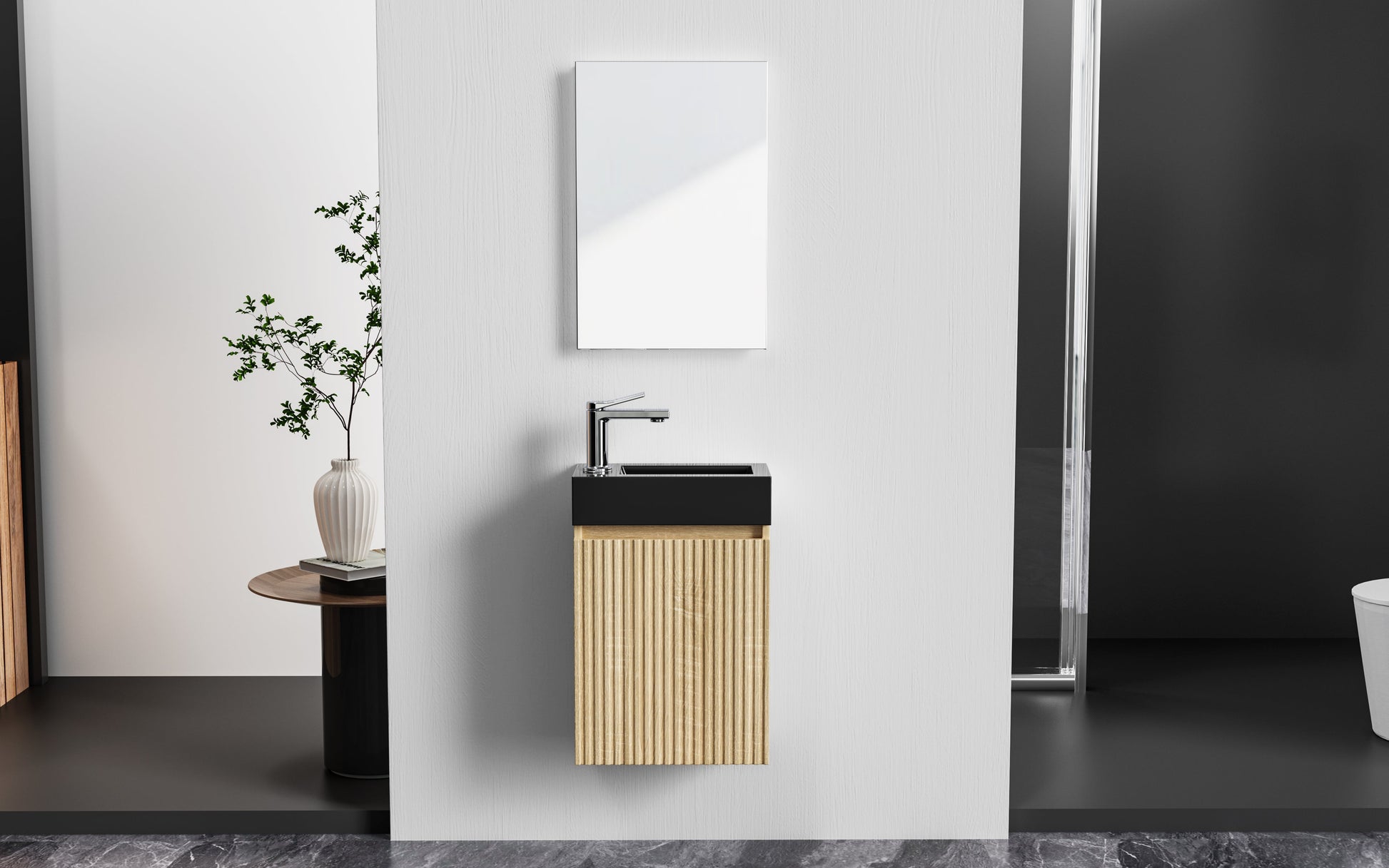 ALONI MIKARO TOILETMEUBELONDERKAST - 1 DEUR - OMKEERBAAR - GREEPLOOS - SOFT CLOSE - 40X50X22,3 CM - LICHT EIKEN