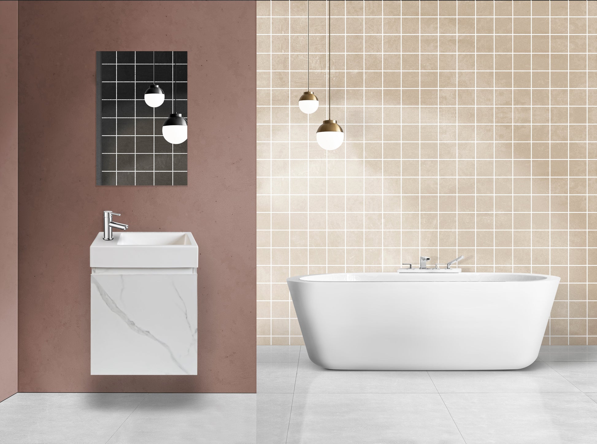 ALONI MKADO TOILETMEUBELONDERKAST - 1 DEUR - RECHTS - GREEPLOOS - SOFT CLOSE - 40X50X22,3 CM - WIT MARMER