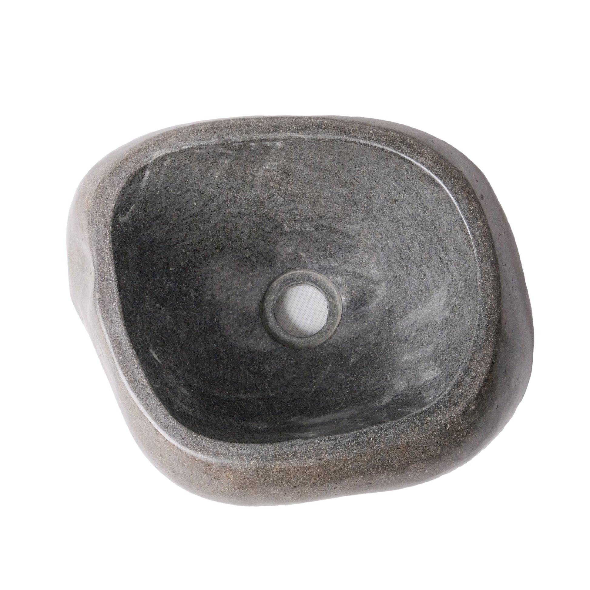VOLLEDIG GEPOLIJSTE WASKOM VAN NATUURLIJKE RIVIERSTEEN - ZWART 30-35X15X1,5CM