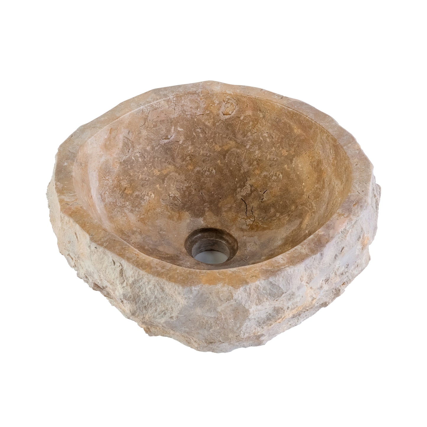 GEËRODEERDE NATUURMARMEREN WASKOM - BRUIN 30-35x15CM