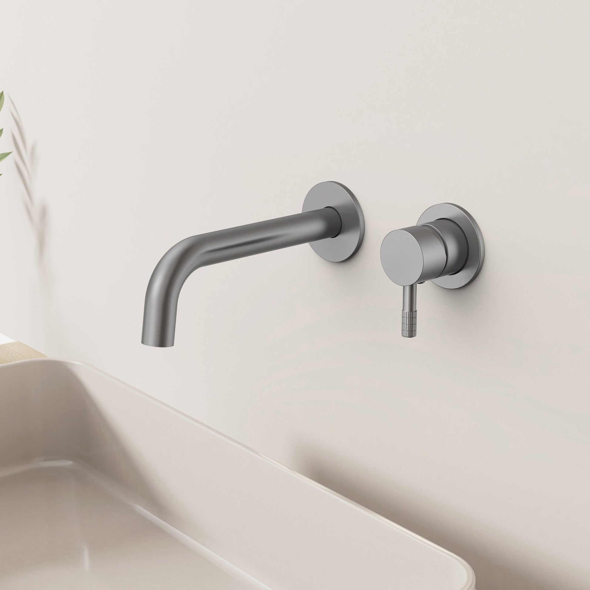 STRIA AFBOUWDEEL WASTAFELMENGKRAAN - COLD START - INBOUW - HENDEL MET VERFIJNDE RIBBELSTRUCTUUR - ZONDER AFVOERPLUG - GUNMETAL (PVD)