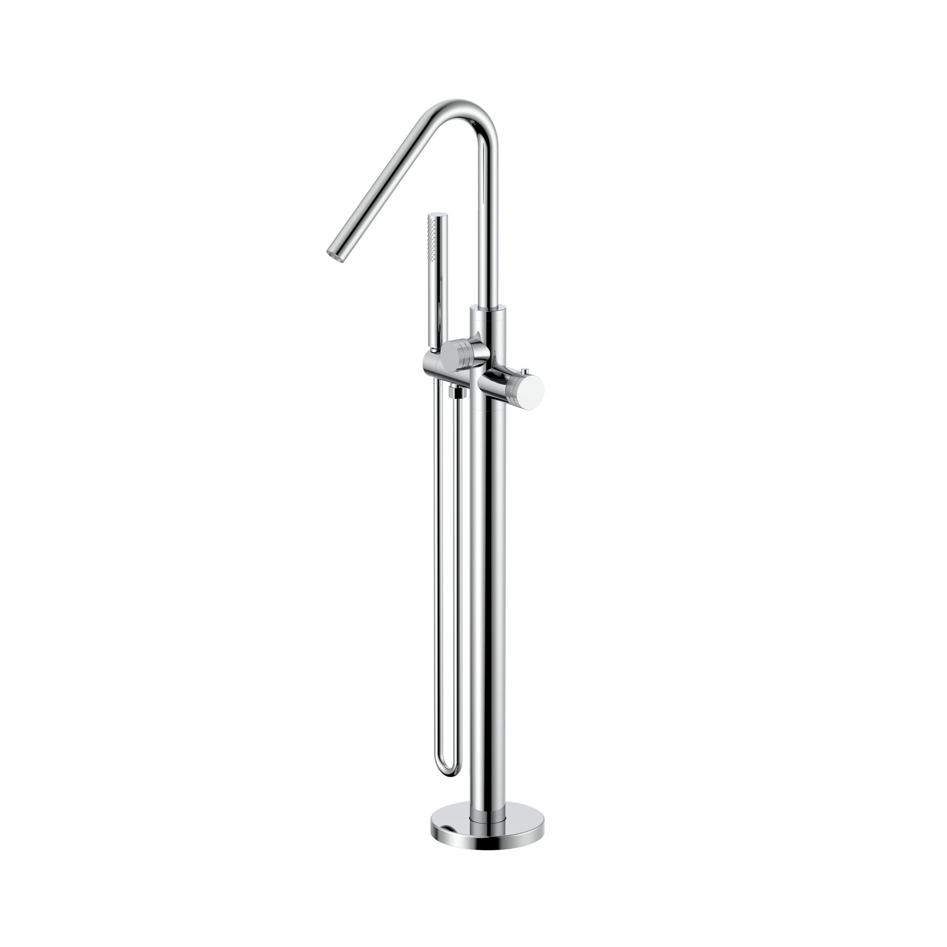 STRIA BADMENGKRAAN - VRIJSTAAND - THERMOSTATISCH - MET HANDDOUCHE EN DOUCHESLANG - KNOPPEN MET RIBBELSTRUCTUUR - CHROOM