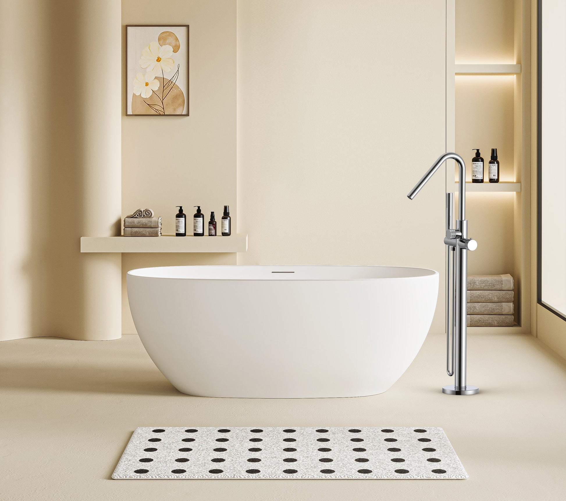 STRIA BADMENGKRAAN - VRIJSTAAND - THERMOSTATISCH - MET HANDDOUCHE EN DOUCHESLANG - KNOPPEN MET RIBBELSTRUCTUUR - CHROOM