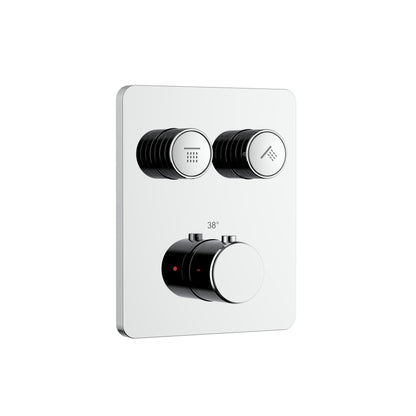 STRIA DOUCHEMENGKRAAN - 2 WEG - THERMOSTATISCH - DRUKNOPPEN MET VERFIJNDE RIBBELSTRUCTUUR - MET INBOUWBOX EN AFBOUWDEEL - RECHTHOEKIG - CHROOM