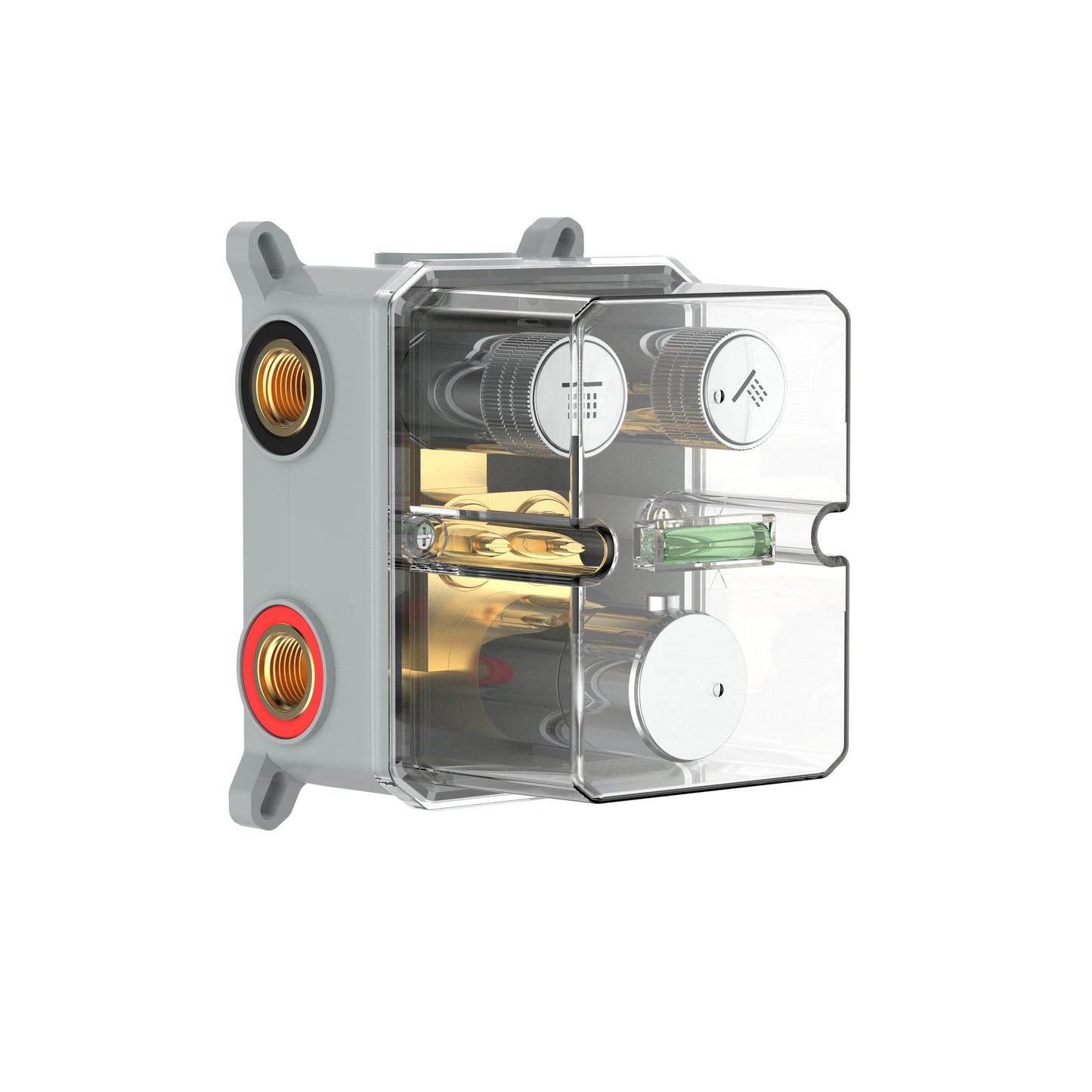 STRIA DOUCHEMENGKRAAN - 2 WEG - THERMOSTATISCH - DRUKNOPPEN MET VERFIJNDE RIBBELSTRUCTUUR - MET INBOUWBOX EN AFBOUWDEEL - RECHTHOEKIG - CHROOM