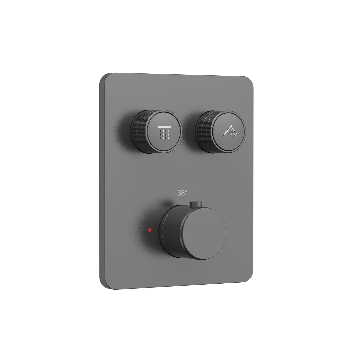 STRIA DOUCHEMENGKRAAN - 2 WEG - THERMOSTATISCH - DRUKNOPPEN MET VERFIJNDE RIBBELSTRUCTUUR - MET INBOUWBOX EN AFBOUWDEEL - RECHTHOEKIG - GUNMETAL (PVD)