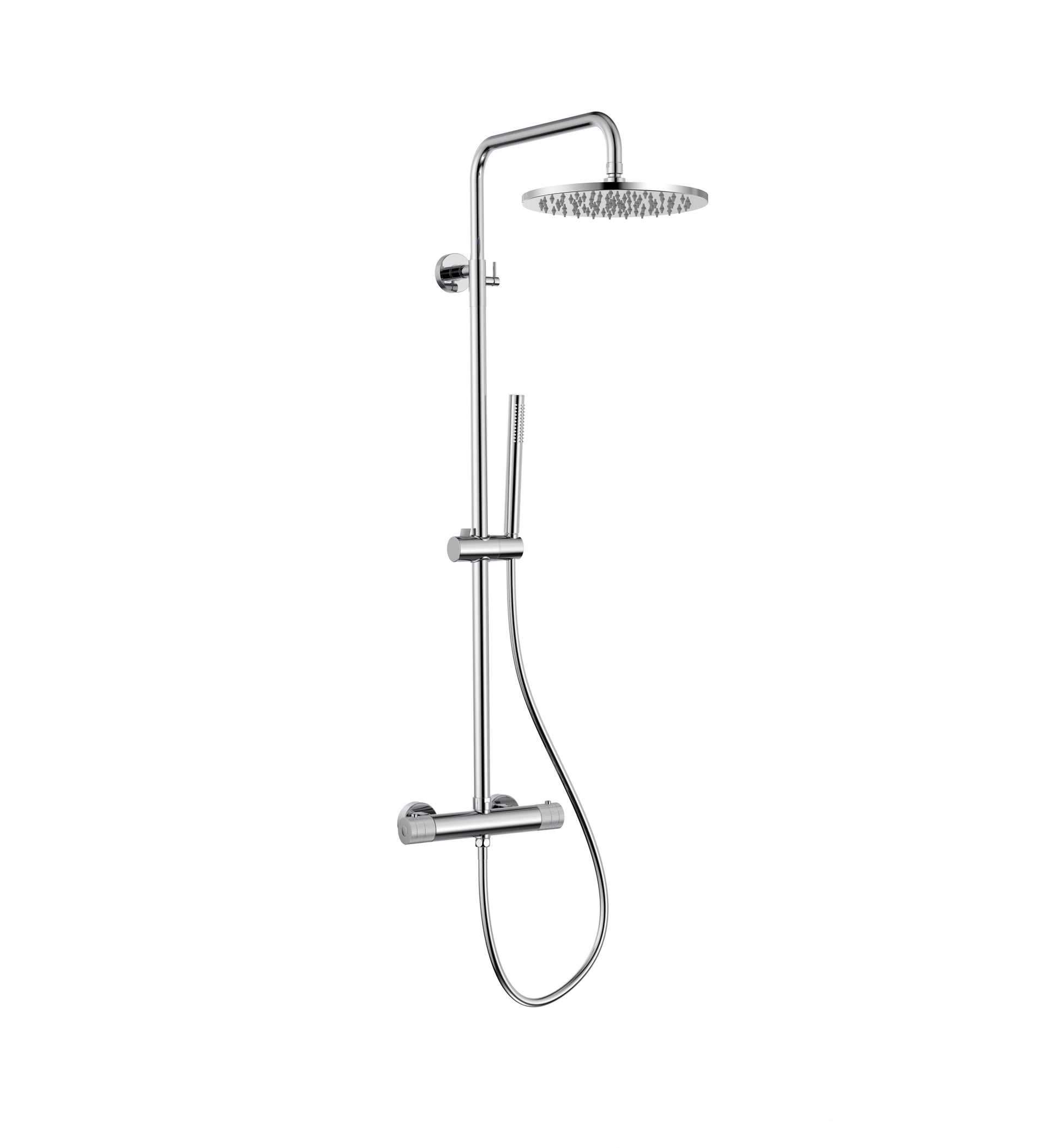 STRIA REGENDOUCHESET - THERMOSTATISCH - COOL TOUCH - HOOFDDOUCHE 30 CM - OPBOUW - KNOPPEN MET VERFIJNDE RIBBELSTRUCTUUR - CHROOM