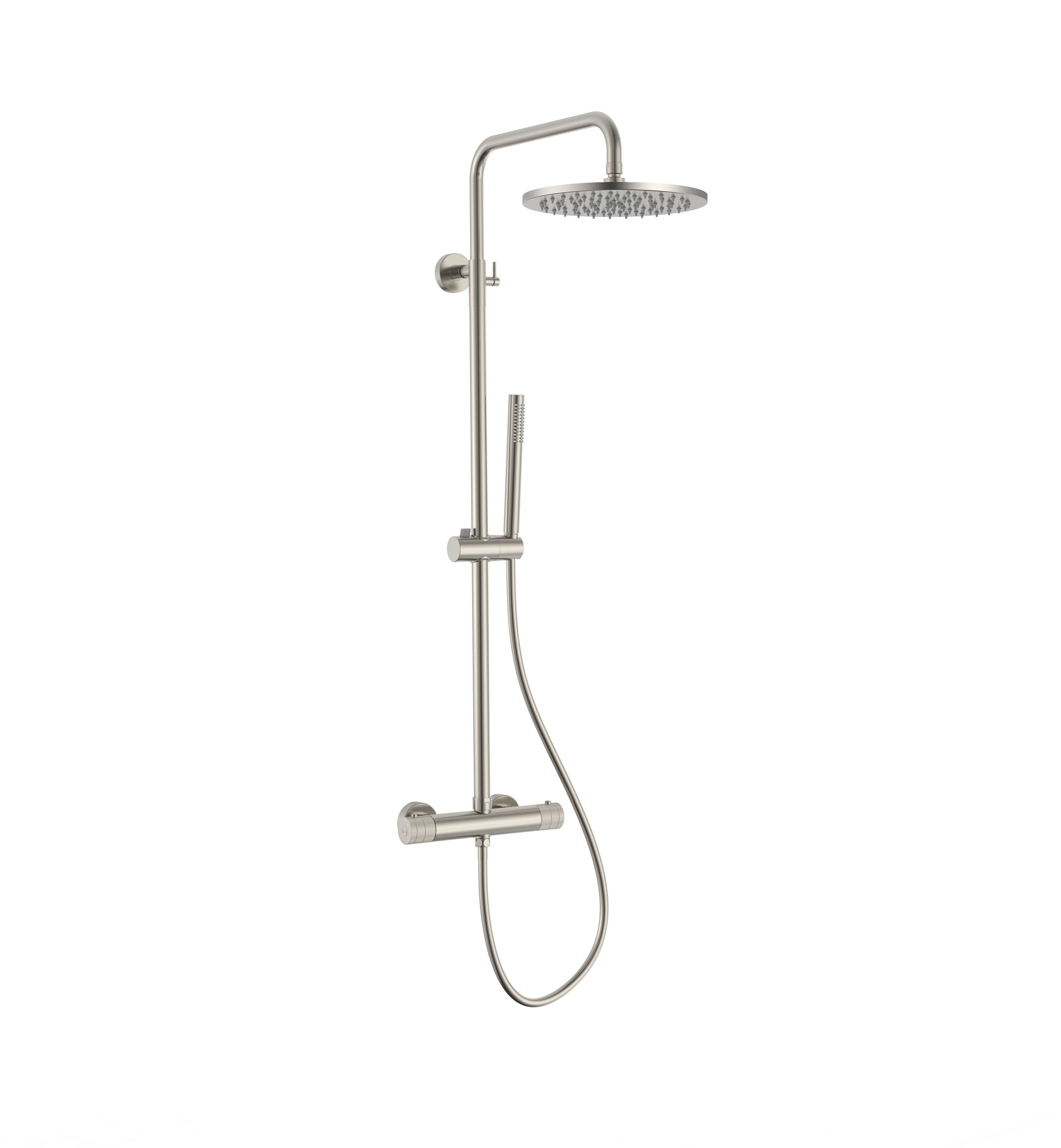STRIA REGENDOUCHESET - THERMOSTATISCH - COOL TOUCH - HOOFDDOUCHE 30 CM - OPBOUW - KNOPPEN MET VERFIJNDE RIBBELSTRUCTUUR - GEBORSTELD RVS