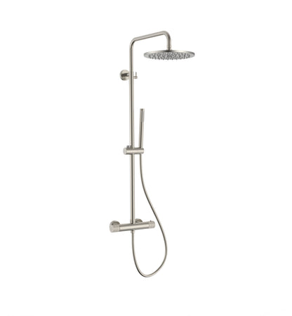 STRIA REGENDOUCHESET - THERMOSTATISCH - COOL TOUCH - HOOFDDOUCHE 30 CM - OPBOUW - KNOPPEN MET VERFIJNDE RIBBELSTRUCTUUR - GEBORSTELD RVS