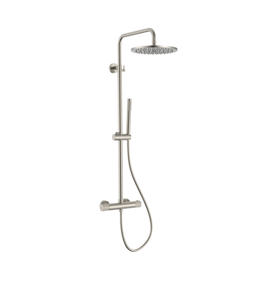 STRIA REGENDOUCHESET - THERMOSTATISCH - COOL TOUCH - HOOFDDOUCHE 30 CM - OPBOUW - KNOPPEN MET VERFIJNDE RIBBELSTRUCTUUR - GEBORSTELD RVS