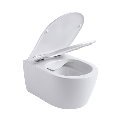 ALONI PRO HANGTOILET - RANDLOOS - MET ZITTING - DUROPLAST - SOFT CLOSE - QUICK RELEASE - COMPACT 49 CM - 36X25X49 CM - GLANZEND WIT