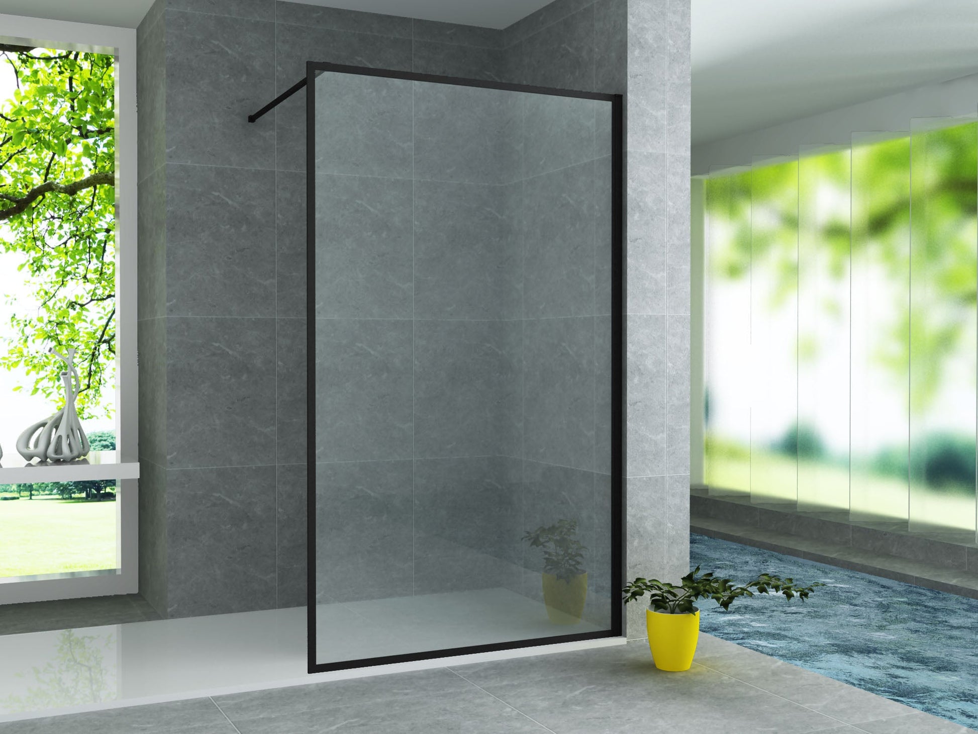 ALONI INLOOPDOUCHE MET KADER - 1000 X 2000MM - MAT ZWART - HELDER GLAS