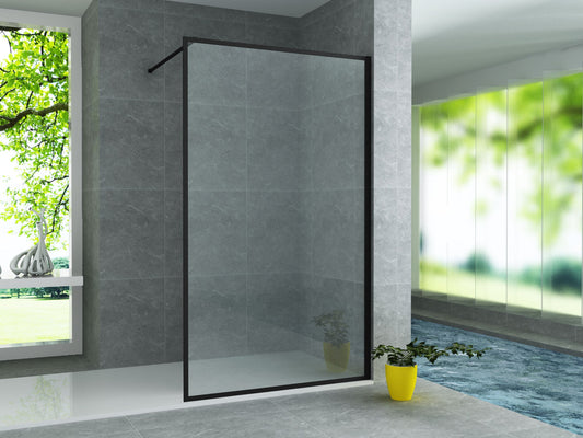ALONI INLOOPDOUCHE MET KADER - 1000 X 2000MM - MAT ZWART - HELDER GLAS