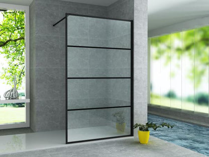 ALONI INLOOPDOUCHE MET RASTER DECOR - 1200 X 2000MM - MAT ZWART - HELDER GLAS