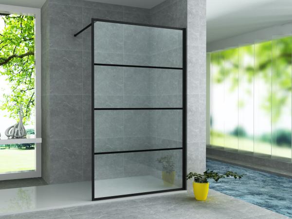 ALONI INLOOPDOUCHE MET RASTER DECOR - 800 X 2000MM - MAT ZWART - HELDER GLAS