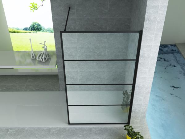 ALONI INLOOPDOUCHE MET RASTER DECOR - 1200 X 2000MM - MAT ZWART - HELDER GLAS