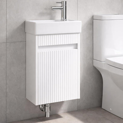 Toilet meubelset Hoogglans wit geribbeld incl. Chrome kraan, sifon en Chrome popup 40 x 22,5 x 63 (b x d x h)