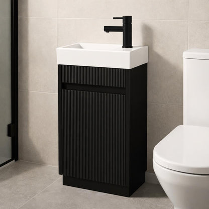 Toilet meubelset Mat zwart geribbeld incl. zwarte kraan, sifon en zwarte popup 40 x 22,5 x 63 (b x d x h)