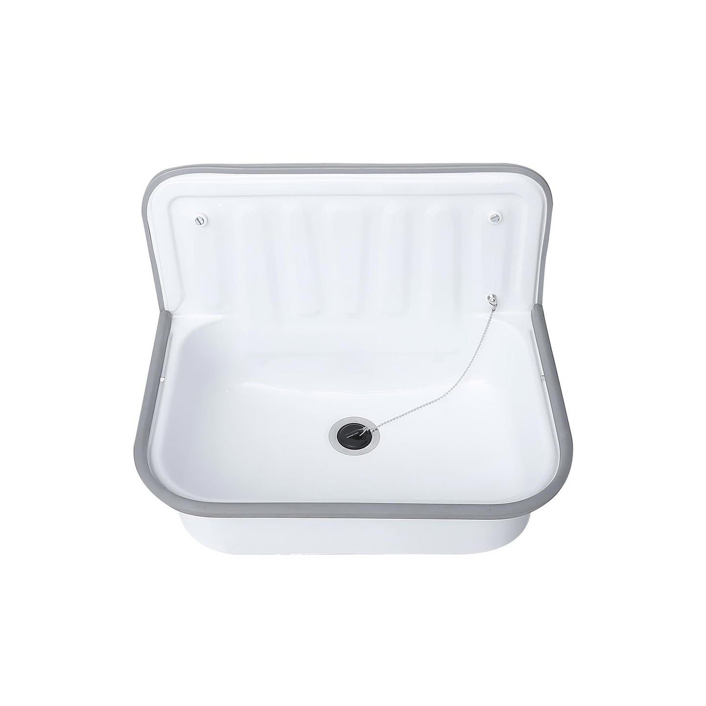 Uitgietbak Met Stootbuffer Met Afvoerstop en Ketting Plaatstaal 37x50,5x33cm Glanzend Wit - Luxurysanitair