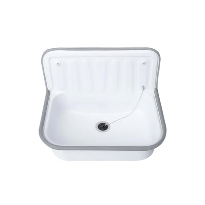 Uitgietbak Met Stootbuffer Met Afvoerstop en Ketting Plaatstaal 37x50,5x33cm Glanzend Wit - Luxurysanitair