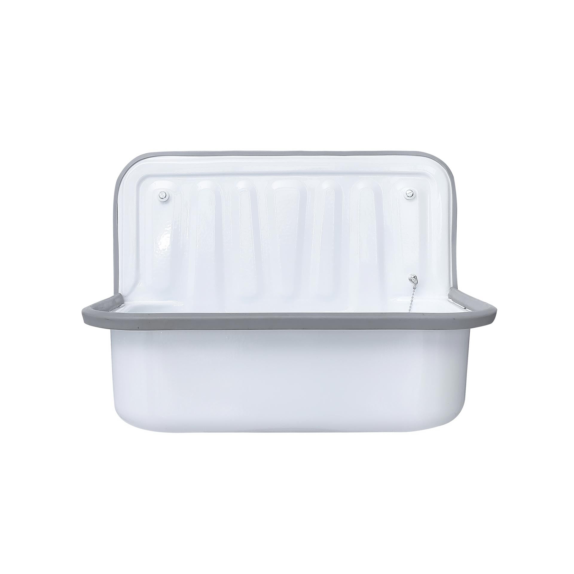 Uitgietbak Met Stootbuffer Met Afvoerstop en Ketting Plaatstaal 37x50,5x33cm Glanzend Wit - Luxurysanitair