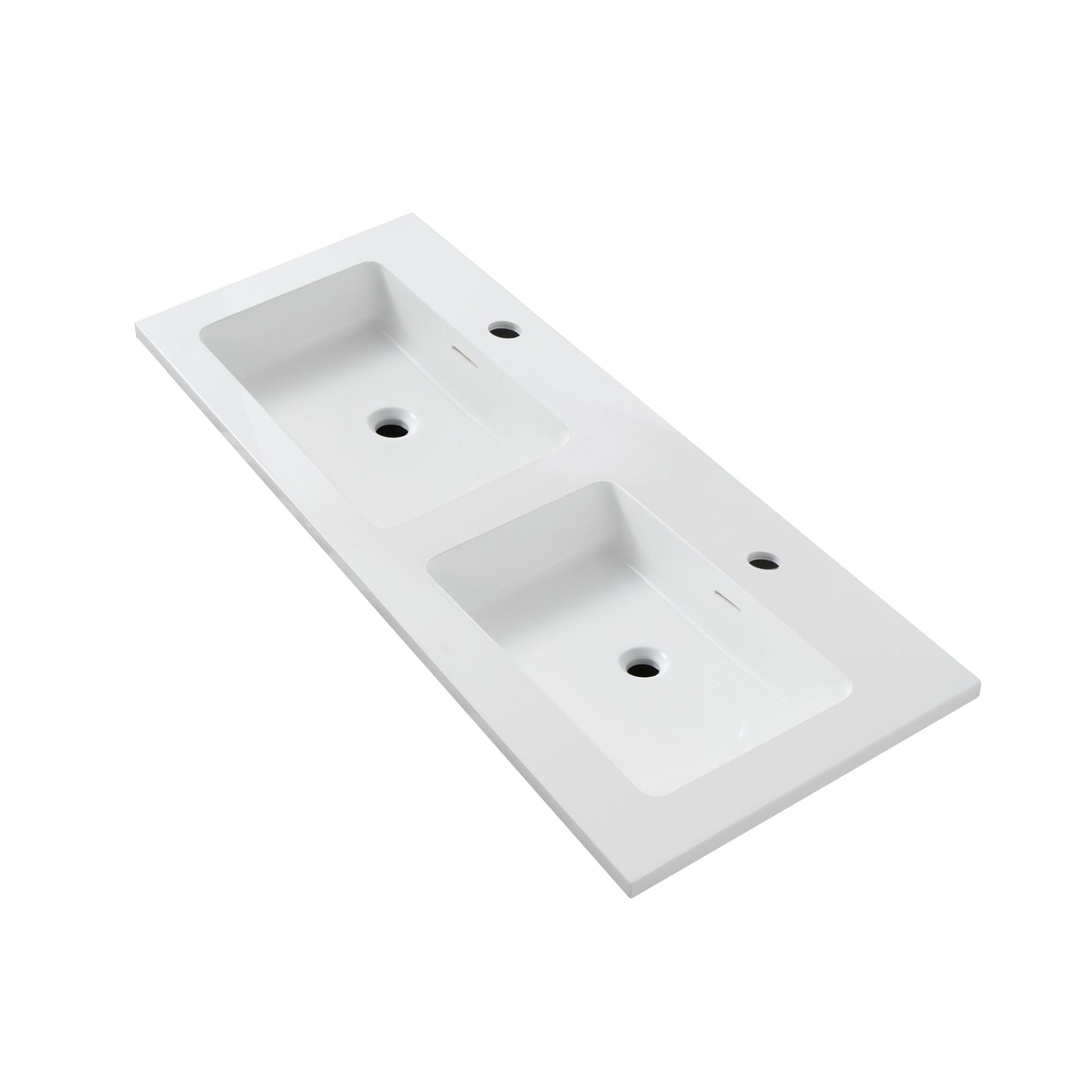 WONDA SQUARE SLIM WASTAFEL - 2 WASBAKKEN - MET OVERLOOP - 2 KRAANGATEN - KUNSTMARMER - 120X1,6X52,5 CM - MAT WIT