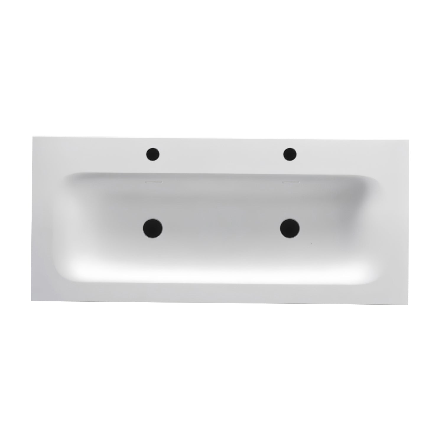 WONDA ROUND SLIM WASTAFEL - 1 WASBAK - MET OVERLOOP - 2 KRAANGATEN - KUNSTMARMER - 120X1,6X52,5 CM - MAT WIT
