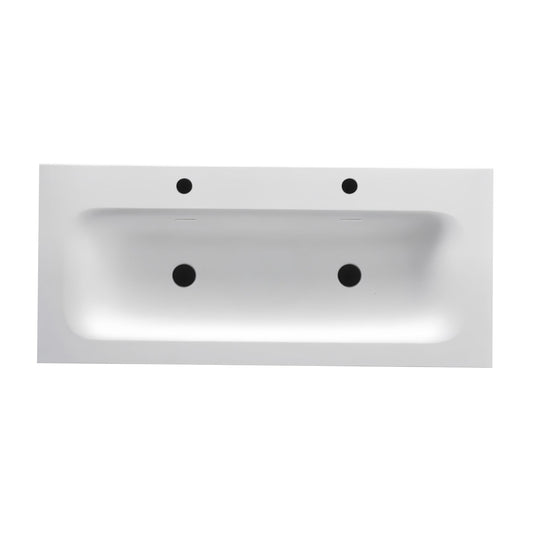 WONDA ROUND SLIM WASTAFEL - 1 WASBAK - MET OVERLOOP - 2 KRAANGATEN - KUNSTMARMER - 120X1,6X52,5 CM - MAT WIT